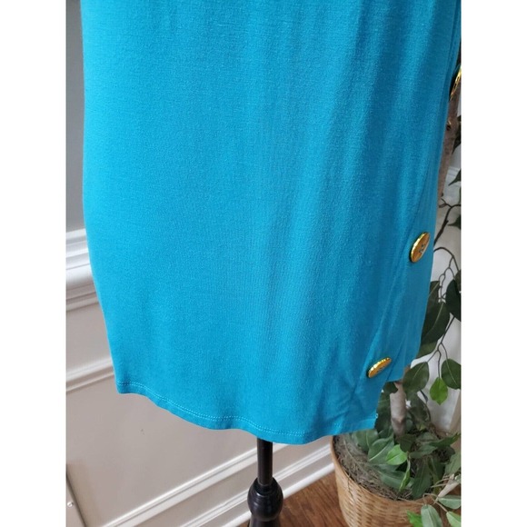 Cable & Gauge Petite Blue Gold Button Side Accent Sleeveless Top Blouse Size PM - Picture 4 of 13